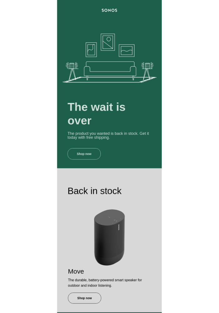 Back in stock email example