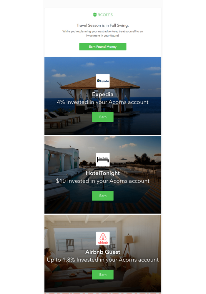 Example of an email from a financial brand offering referrals to other brands