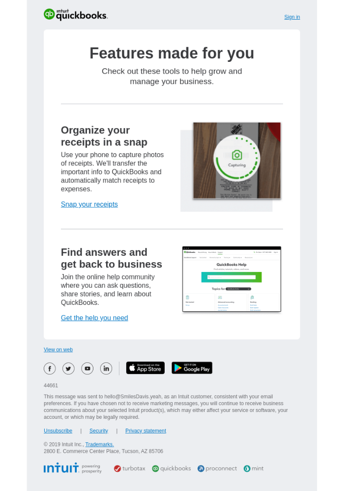 An example financial brand newsletter