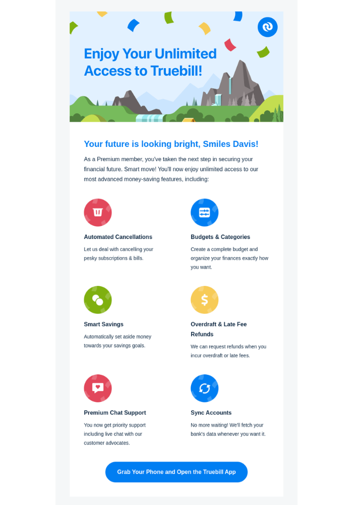 Example of an email from a financial brand encouraging app download.